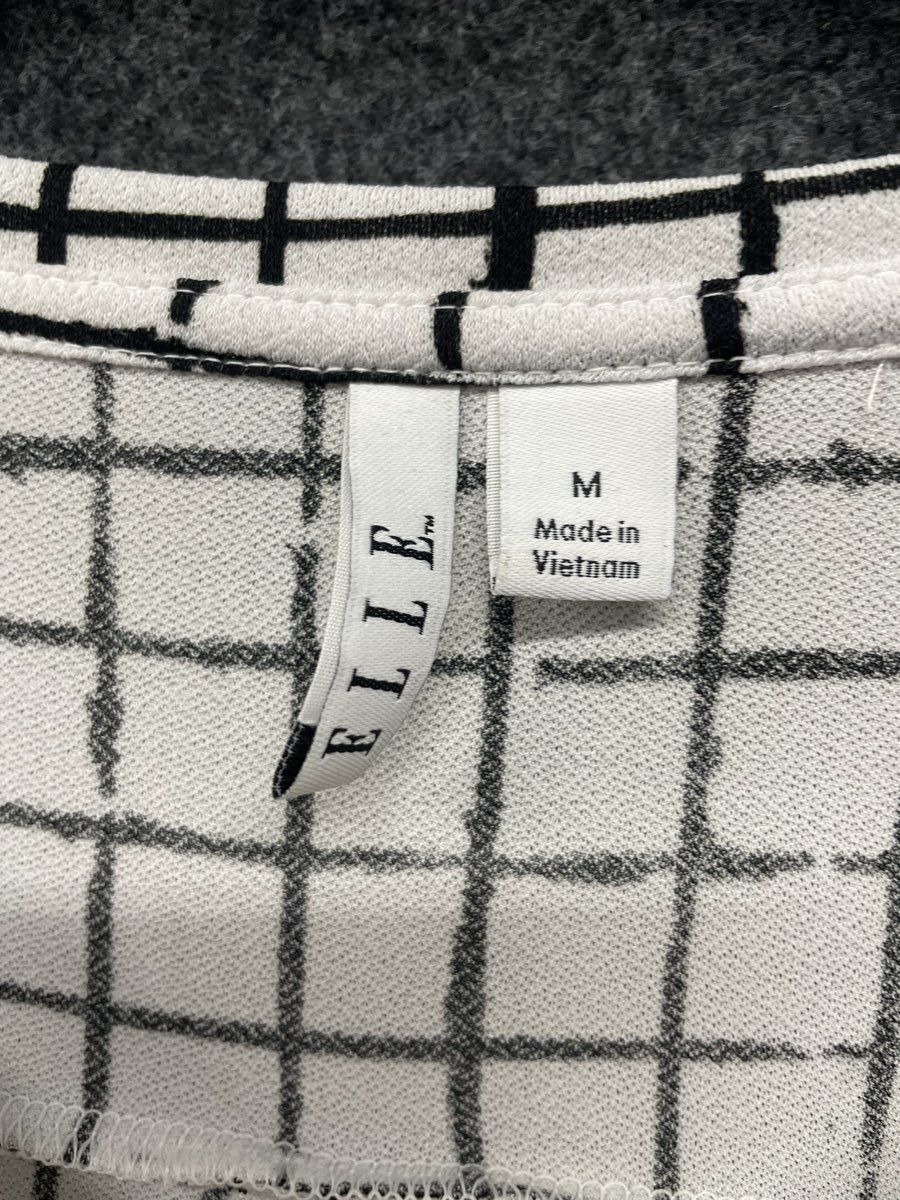 Elle Women's White Black Grid Pattern Bell Sleeve High Low Hem Blouse Sz M