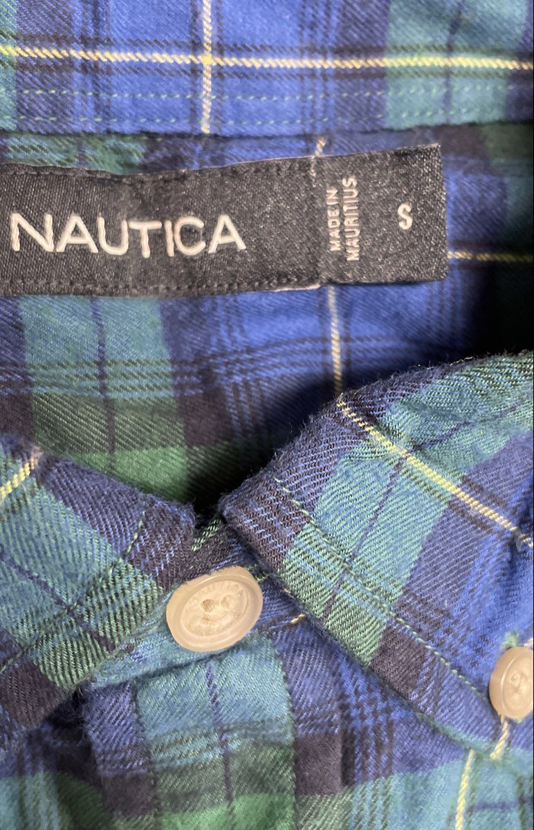 Nautica Men's Blue Green Plaid Long Sleeve Button Down Cotton Shirt NWT Sz S