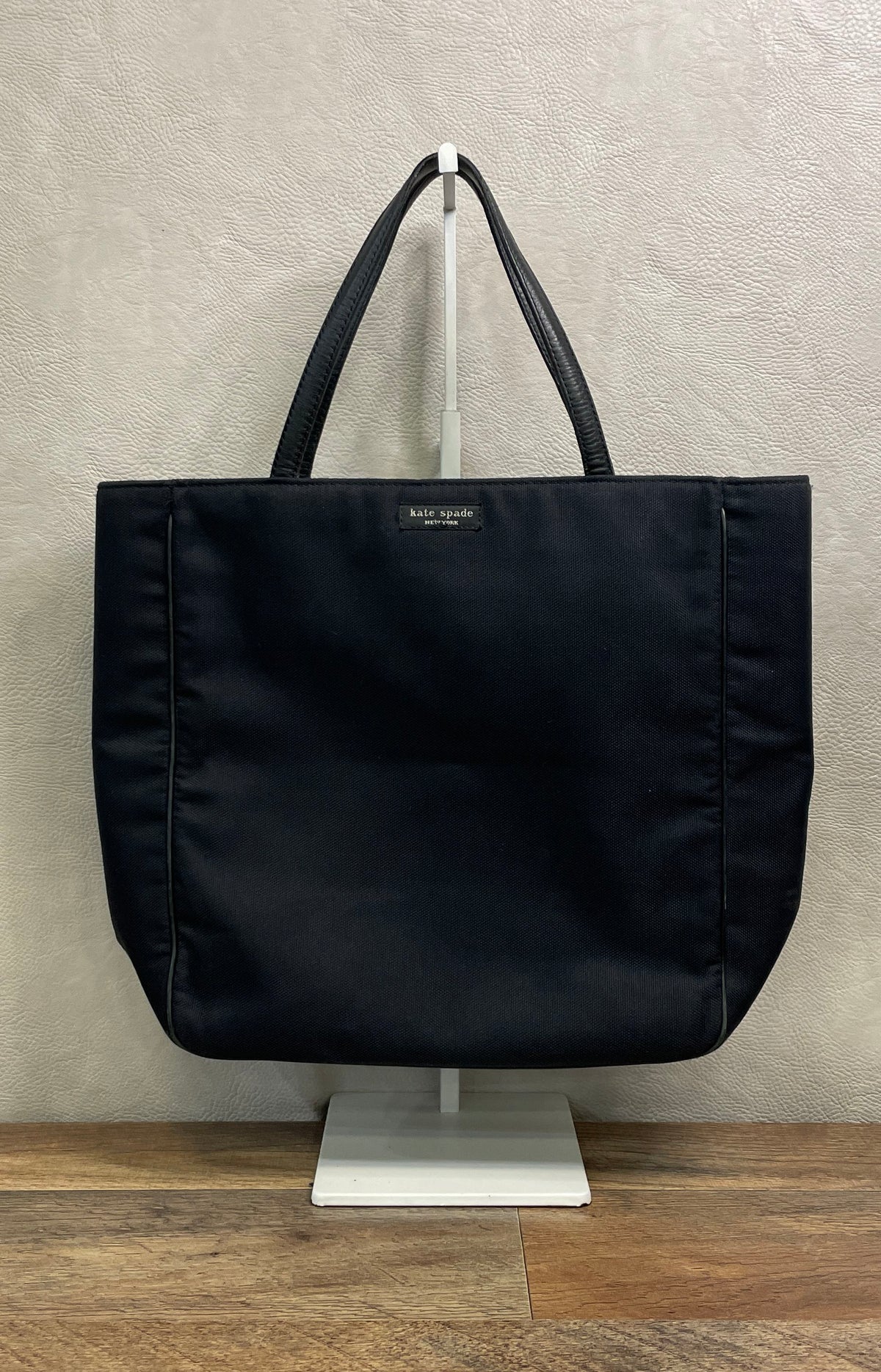 Kate Spade New York Black Canvas Leather Trim Tote Bag Medium Silver Feet