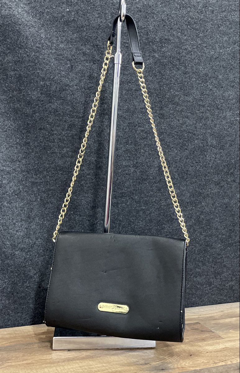 Betsey Johnson Black Leather Bow Heart Crossbody Shoulder Bag Gold Hardware