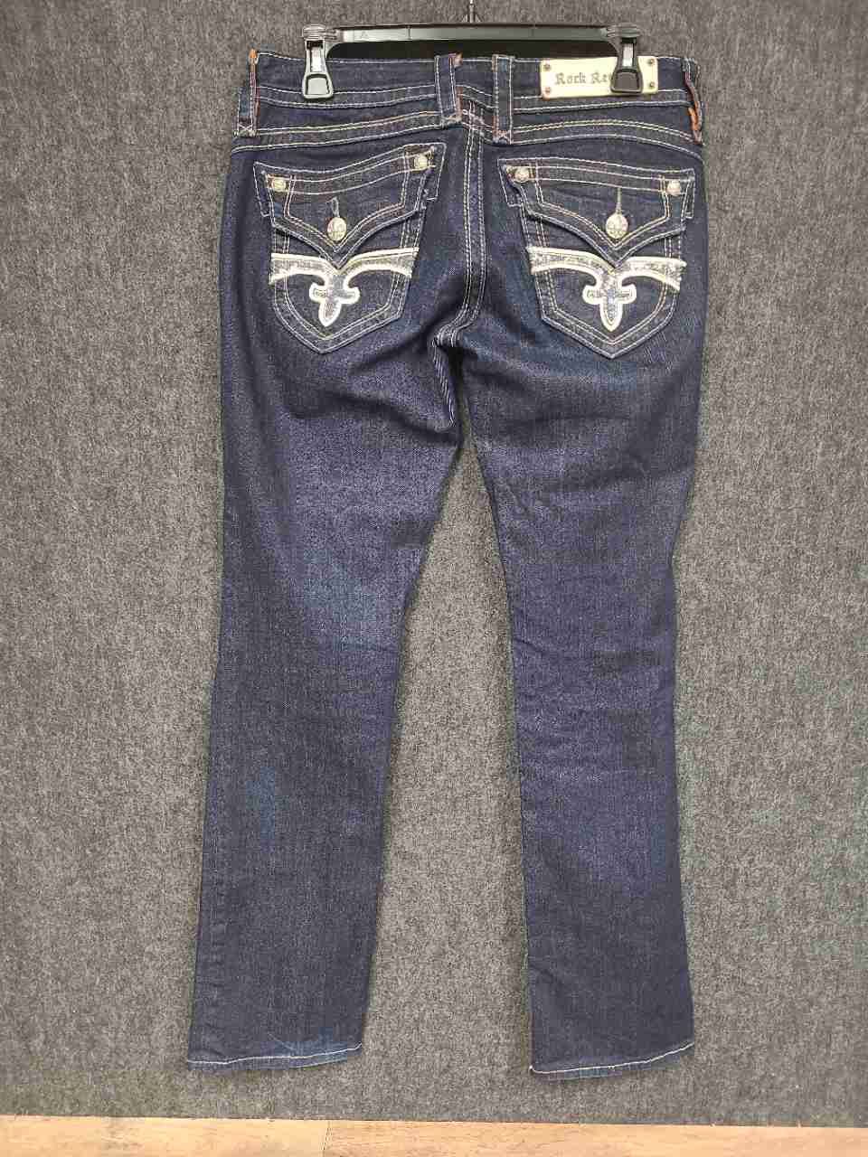 Rock Revival Women's Heather Easy Straight Dark Wash Flap Pocket Jeans Sz 27
