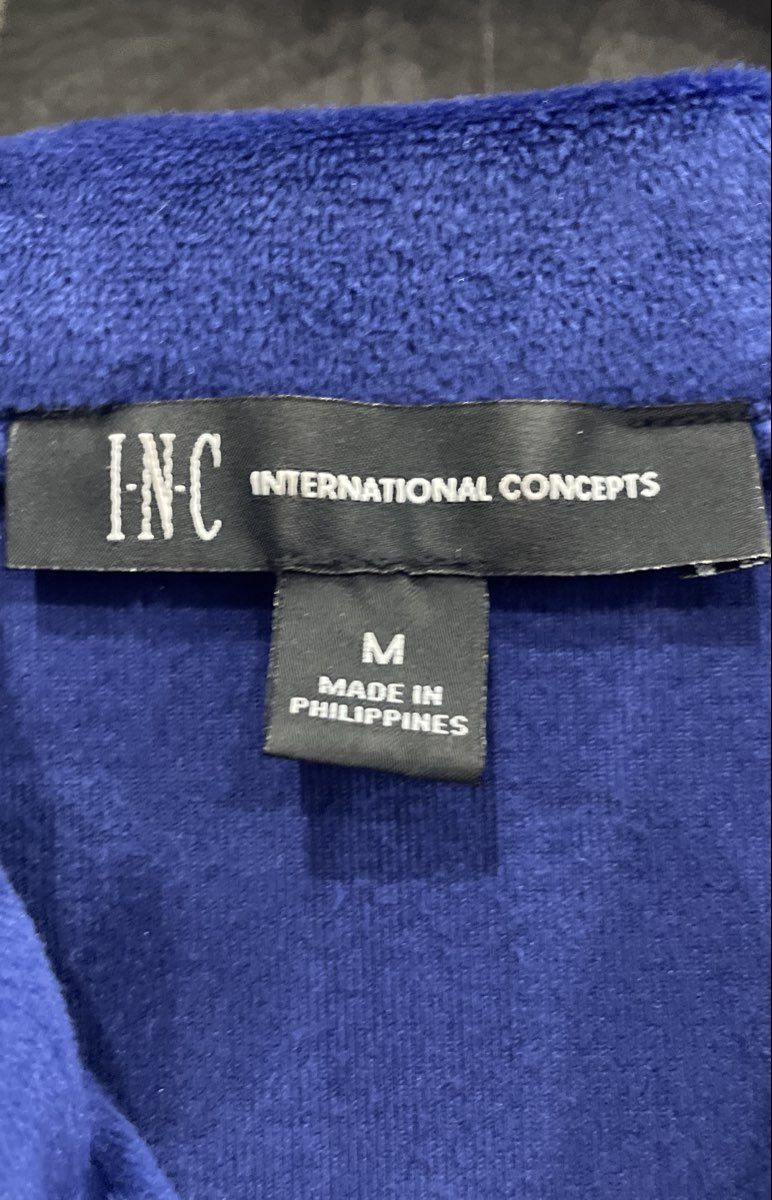 INC Women's Blue Velour Tracksuit Set Zip Hoodie M & Drawstring Pants Sz S