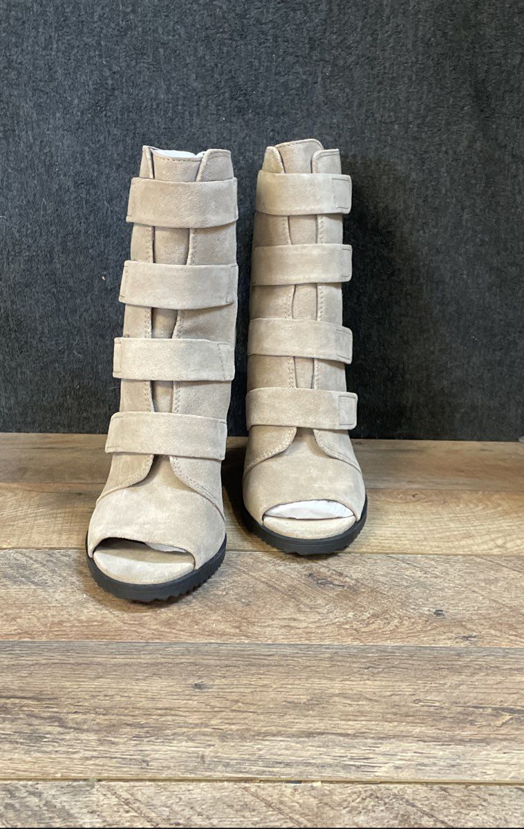 DKNY Beige Suede Open Toe High Heel Ankle Boots K3081801 Size 9M
