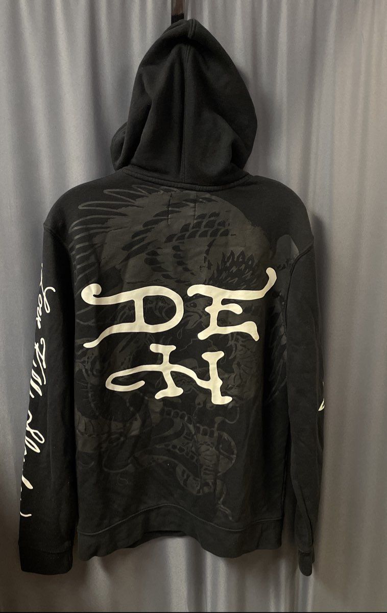 Vintage Ed Hardy Men's Black Tiger Graphic Hoodie Love Kills Slowly Y2K Sz S