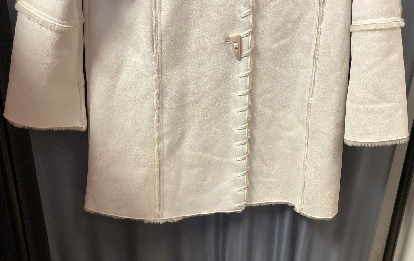 Coldwater Creek Women's White Faux Shearling Hooded Toggle Coat Sz M