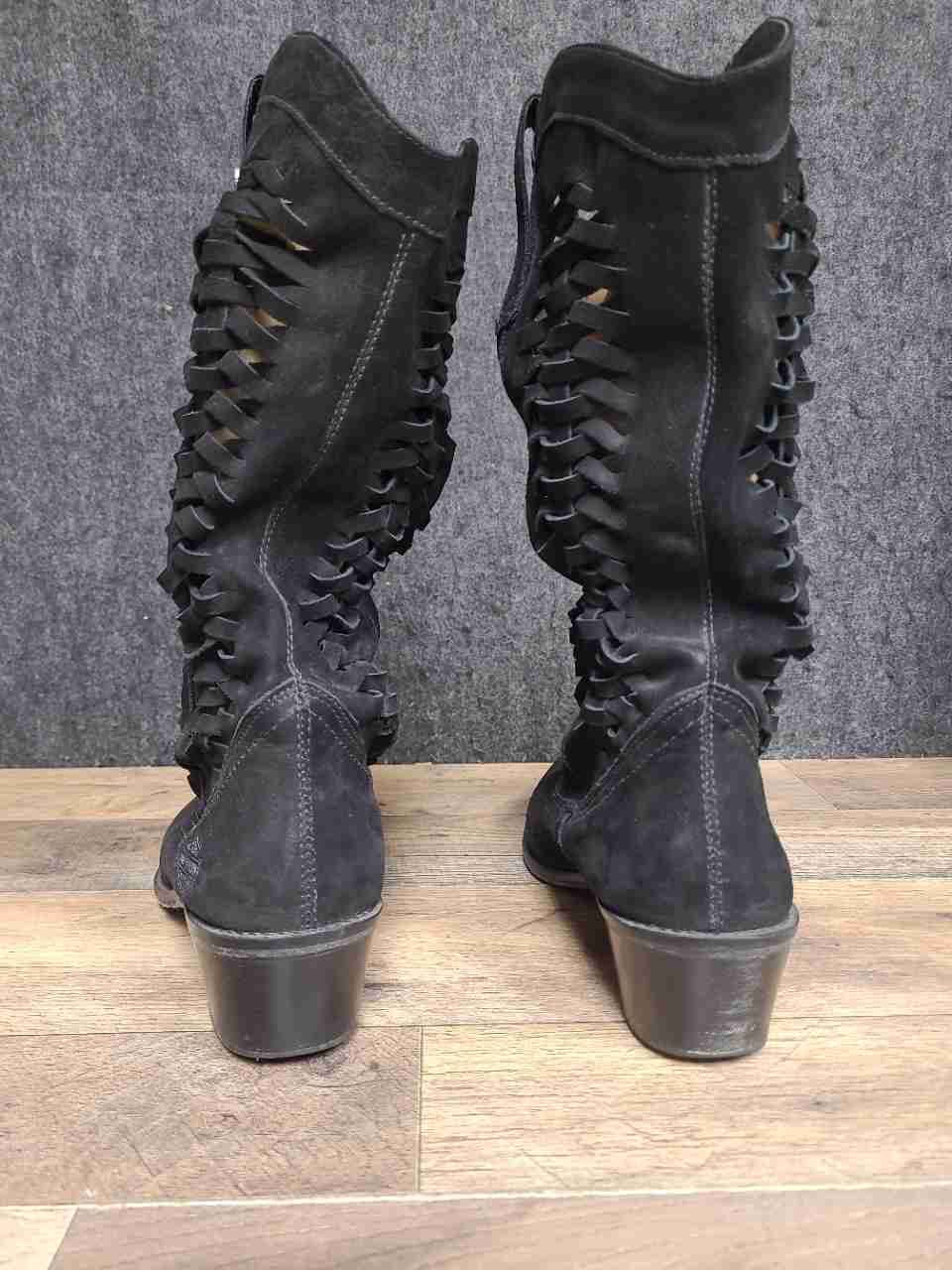 Harley-Davidson D83239 Black Woven Lattice Leather Tall Boots Size 8.5