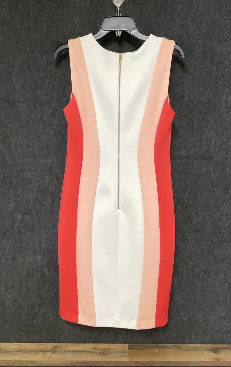 Calvin Klein Women's Sleeveless Colorblock Sheath Dress White Peach Red Sz 10