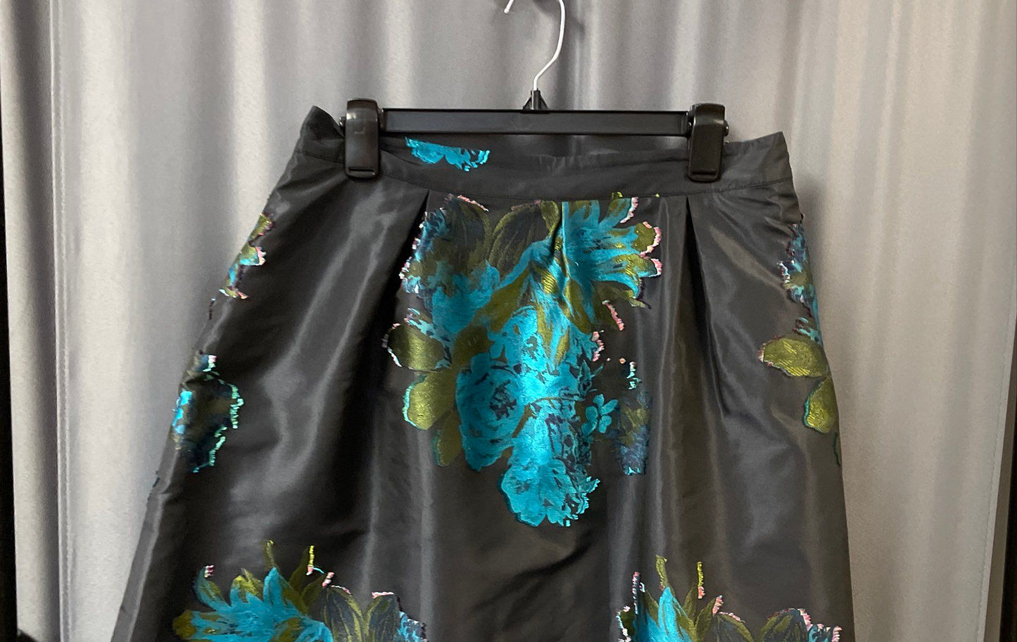 Maeve Anthropologie Women's Gray Blue Metallic Floral Jacquard A-Line Skirt 12