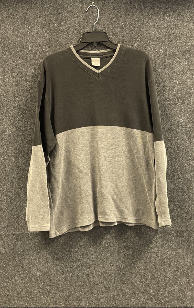 Murano Men's Long Sleeve Shirt Black Gray Colorblock V-Neck Cotton Size M