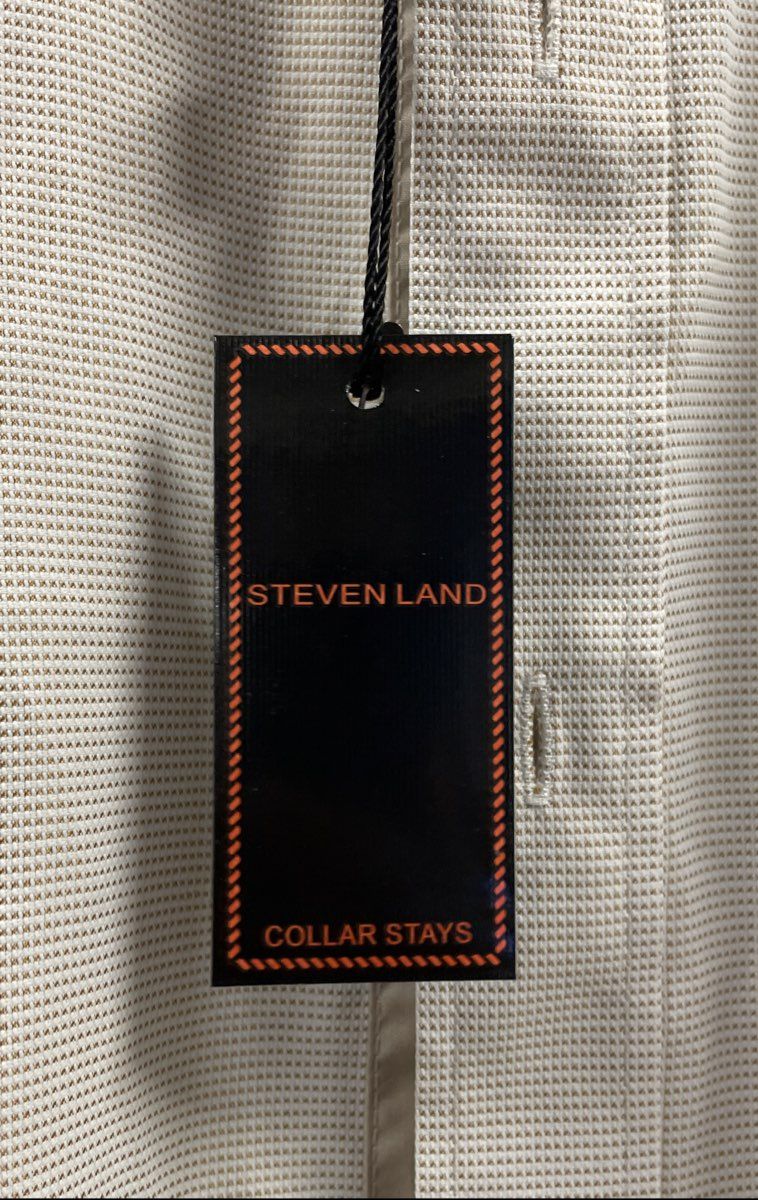 Steven Land Men's Dress Shirt Tan Micro Texture 100% Cotton NWT Sz 16.5 34/35
