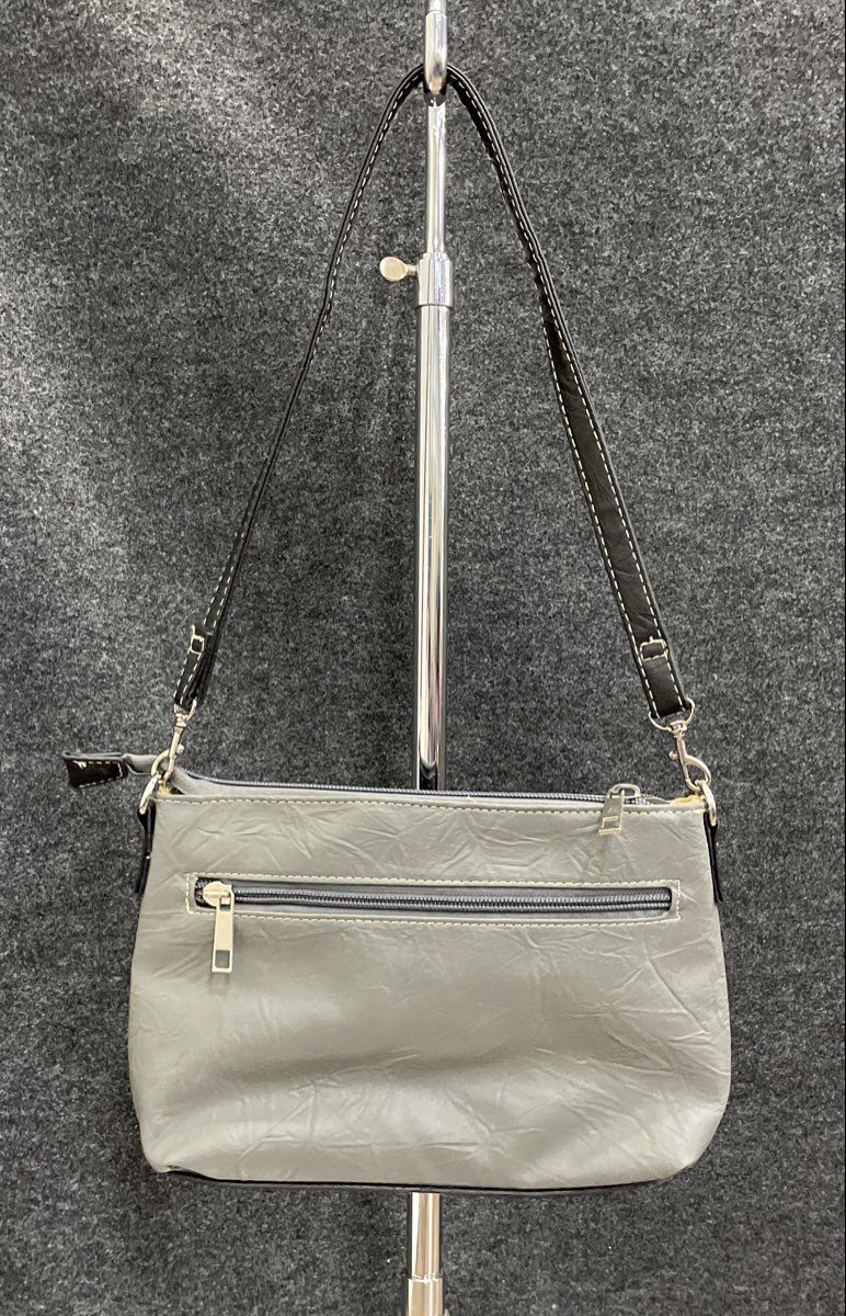 Stone & Co. Grey Black Leather Triple Zip Crossbody Shoulder Bag