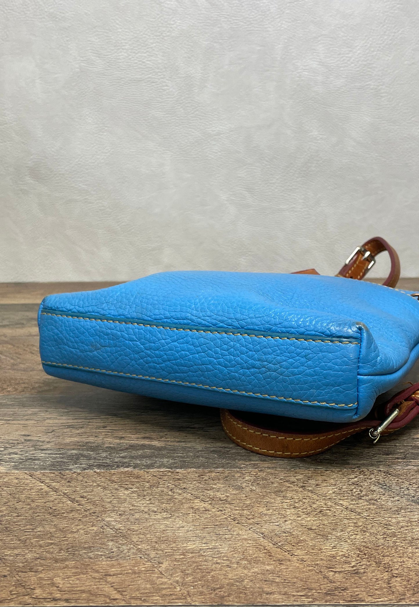 Dooney & Bourke Teal Blue Pebbled Leather Crossbody Bag Silver Hardware