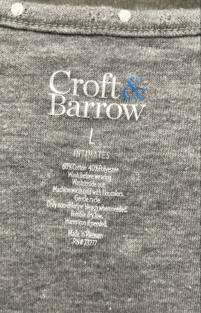 Croft & Barrow Women's Gray Polka Dot Henley Long Sleeve Pointelle Sleep Top L