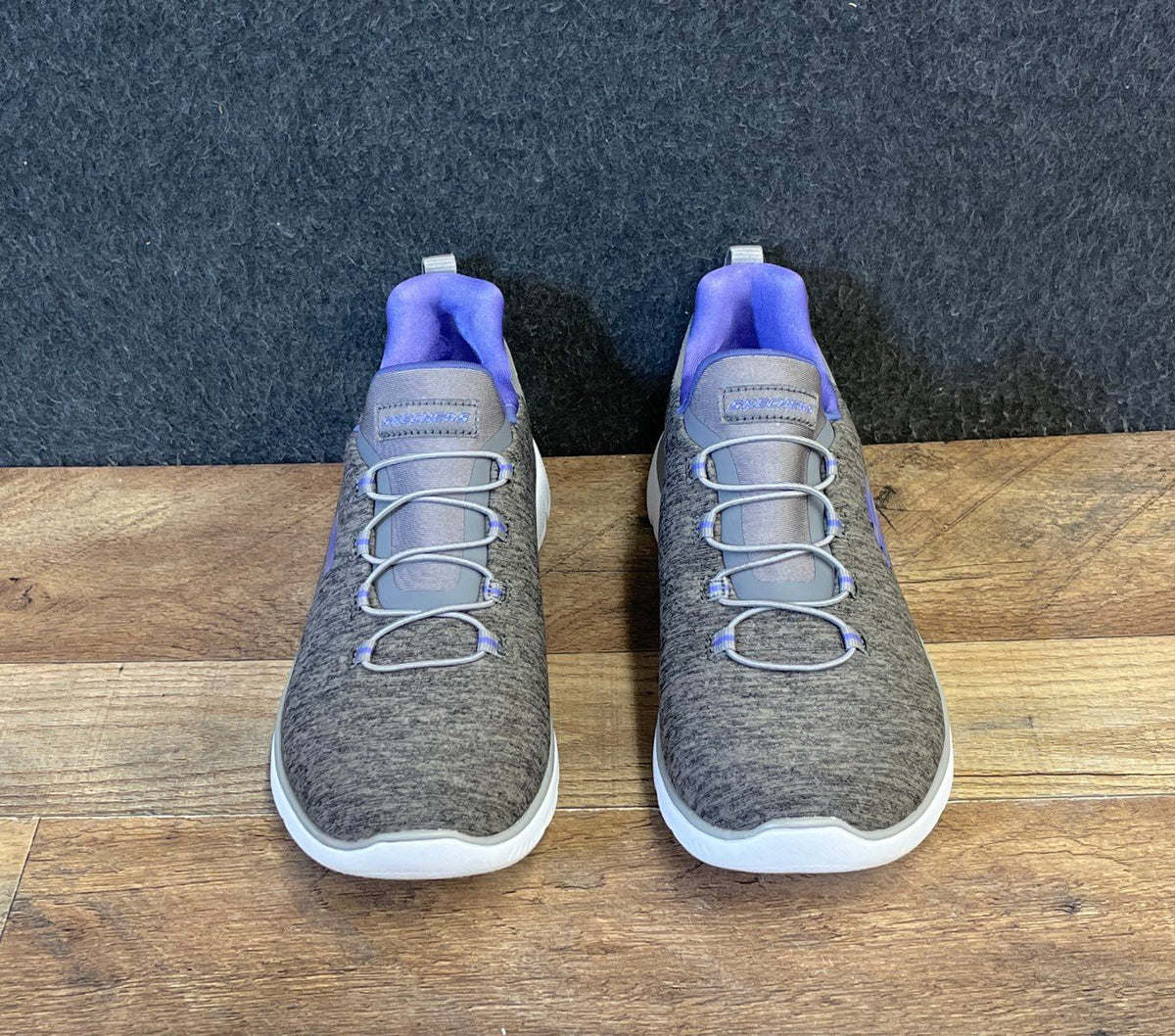 Skechers Dynamight Breakthrough Charcoal Purple Slip On Sneakers Women's Size 7