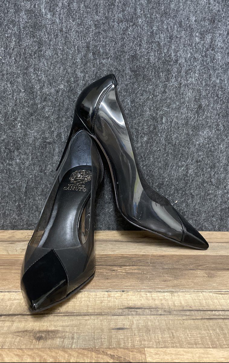Vince Camuto Black Patent Clear PVC Pointed Toe Stiletto Pumps Size 10