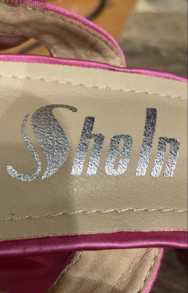 Shein Pink Satin Platform Block Heel Square Toe Sandals Size 7