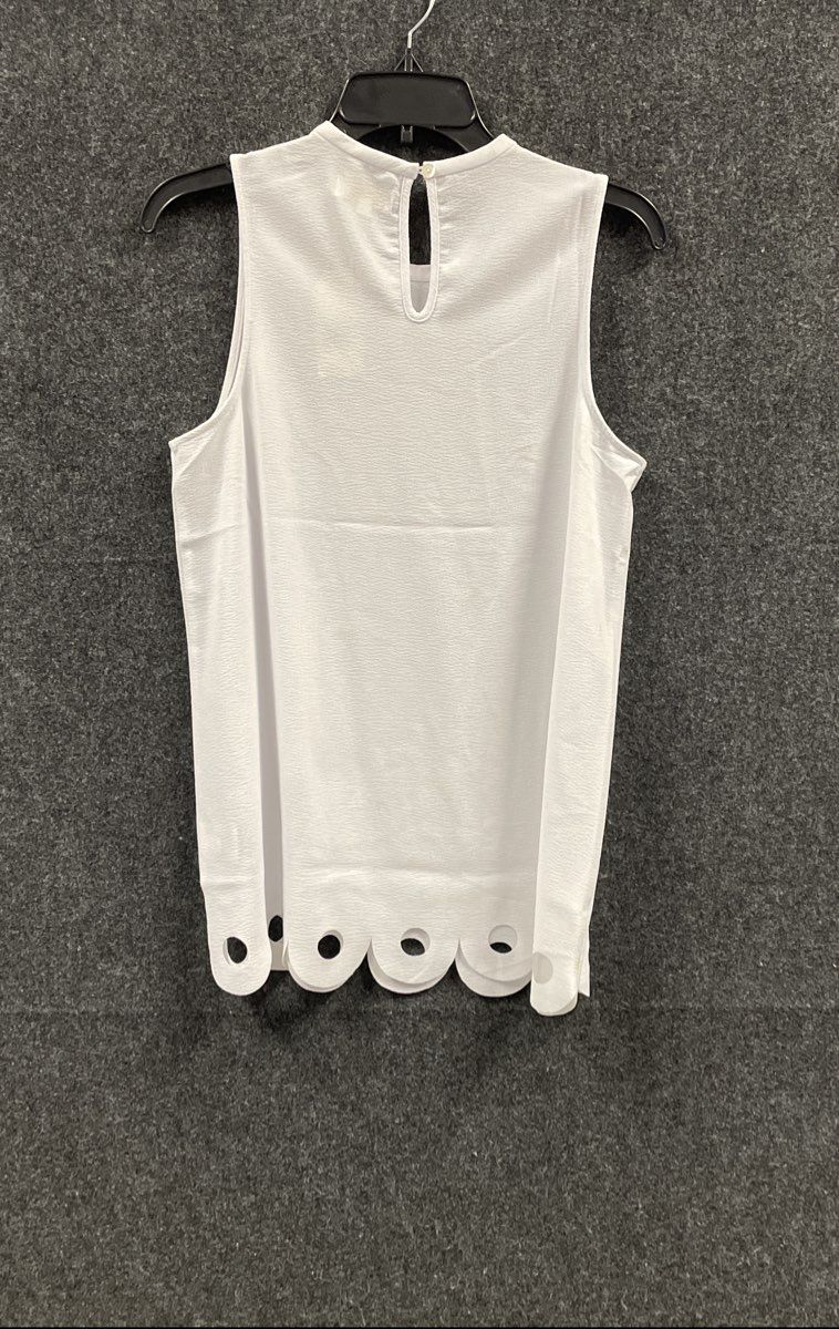 Mud Pie Women's Sutton Scallop Top White Sleeveless Eyelet Hem NWT Sz S 4-6