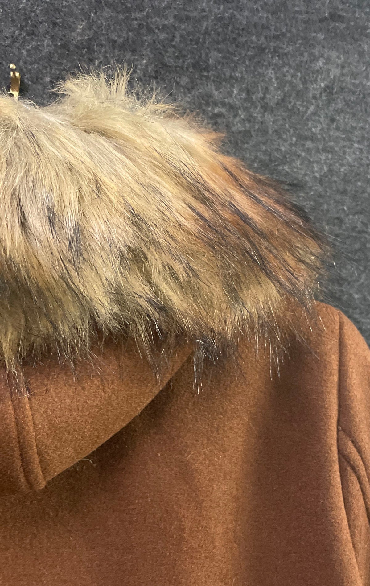 Nine West Women's Brown Faux Fur Hood Full Zip Coat Leopard Print Lined Sz S