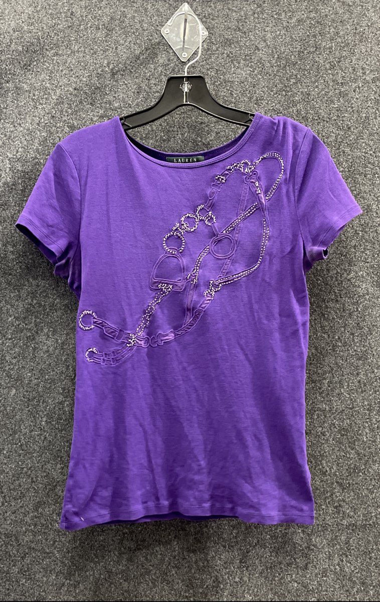 Lauren Ralph Lauren Women's Purple Beaded Equestrian Bit Graphic T-Shirt Sz S
