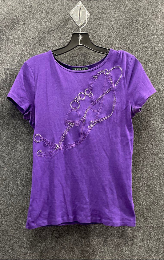 Lauren Ralph Lauren Women's Purple Beaded Equestrian Bit Graphic T-Shirt Sz S