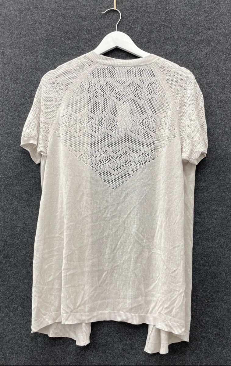 Joan Vass Women's Ella Cardigan Pale Platinum Viscose Short Sleeve NWT Sz M