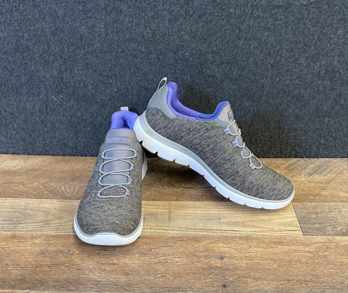 Skechers Dynamight Breakthrough Charcoal Purple Slip On Sneakers Women's Size 7