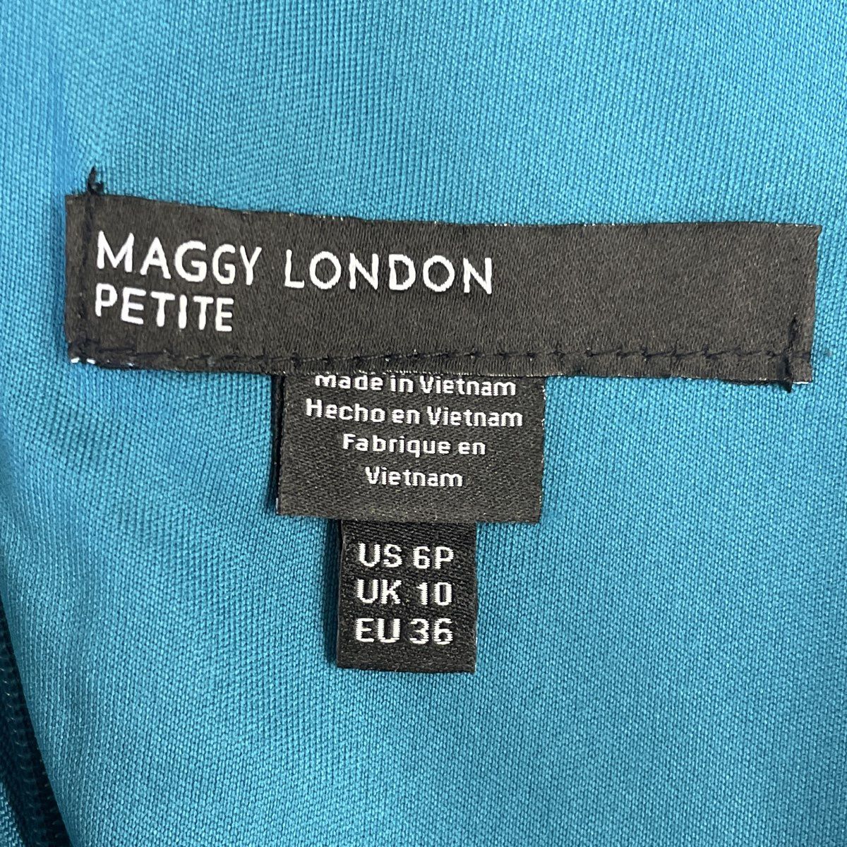 Maggy London Petite Women's Teal Short Puff Sleeve V-Neck Sheath Dress Sz 6P