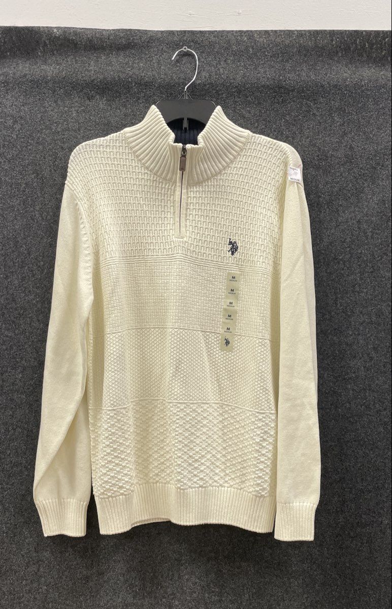 U.S. Polo Assn. Men's Quarter Zip Sweater Cream Textured Cotton Sz M NWT