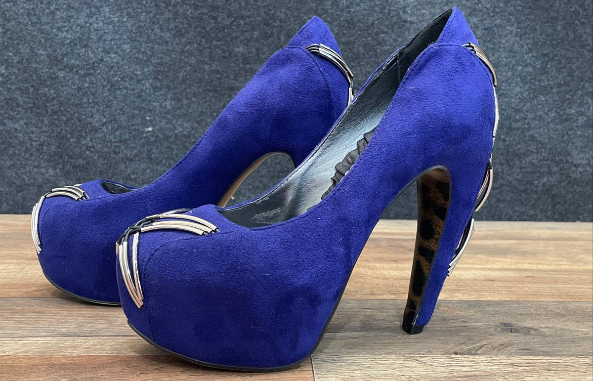 Bettie Page Purple Suede Platform High Heel Pumps Leopard Sole Size 9