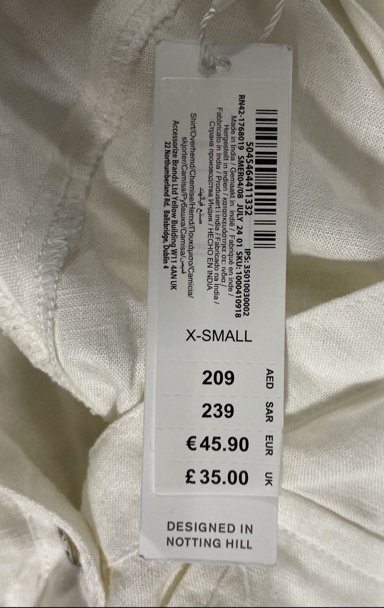 Accessorize London Women's White Linen Blend Button Down Tunic Shirt Sz XS NWT