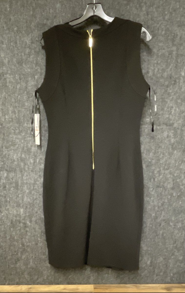 Calvin Klein Women's Black Cut-Out Strappy Sheath Dress Gold Zip Sz 12