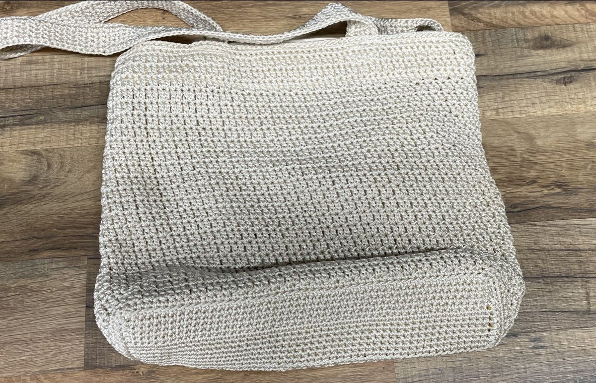 The Sak White Woven Crochet Shoulder Bag Silver Hardware