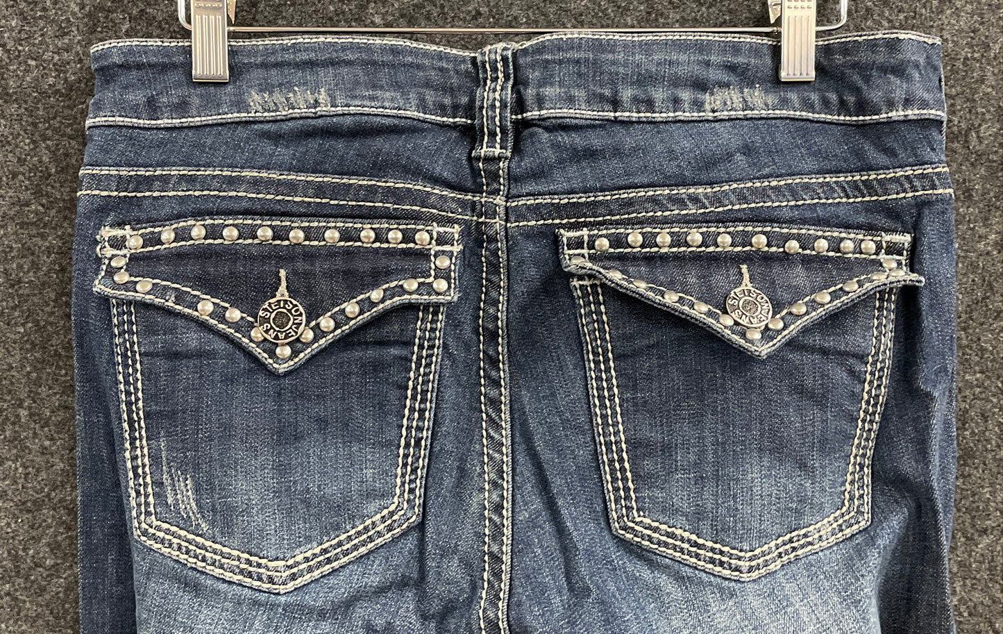 Stetson Women's Blue Embellished Studded Flap Pocket Bootcut Jeans Size 10 Reg