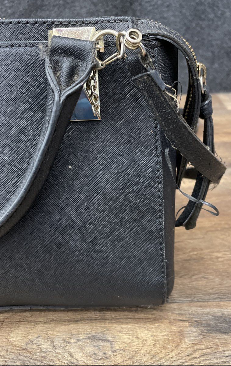 Karl Lagerfeld Paris Black Saffiano Leather Satchel Handbag Gold Hardware