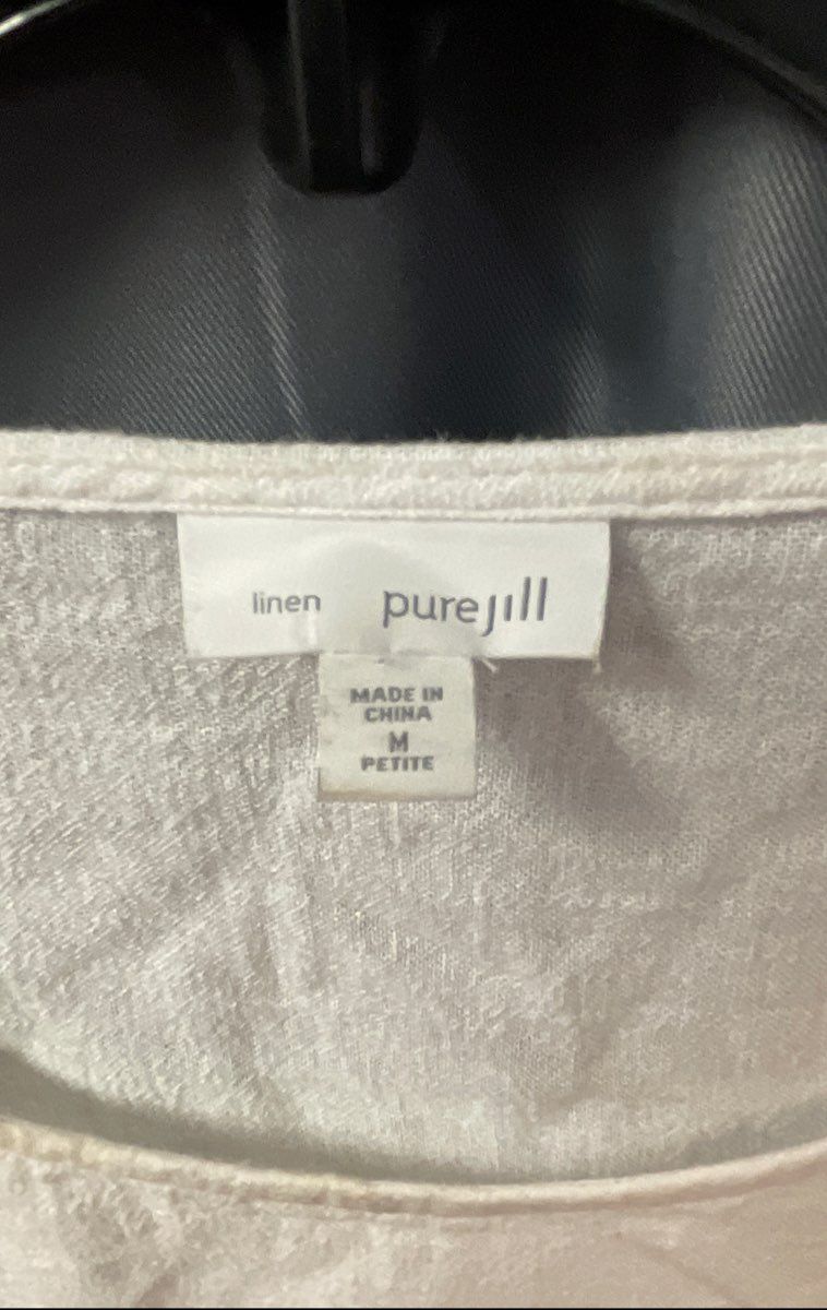 Pure Jill Women's White Linen Blend Scoop Neck 3/4 Sleeve Top Sz Medium Petite