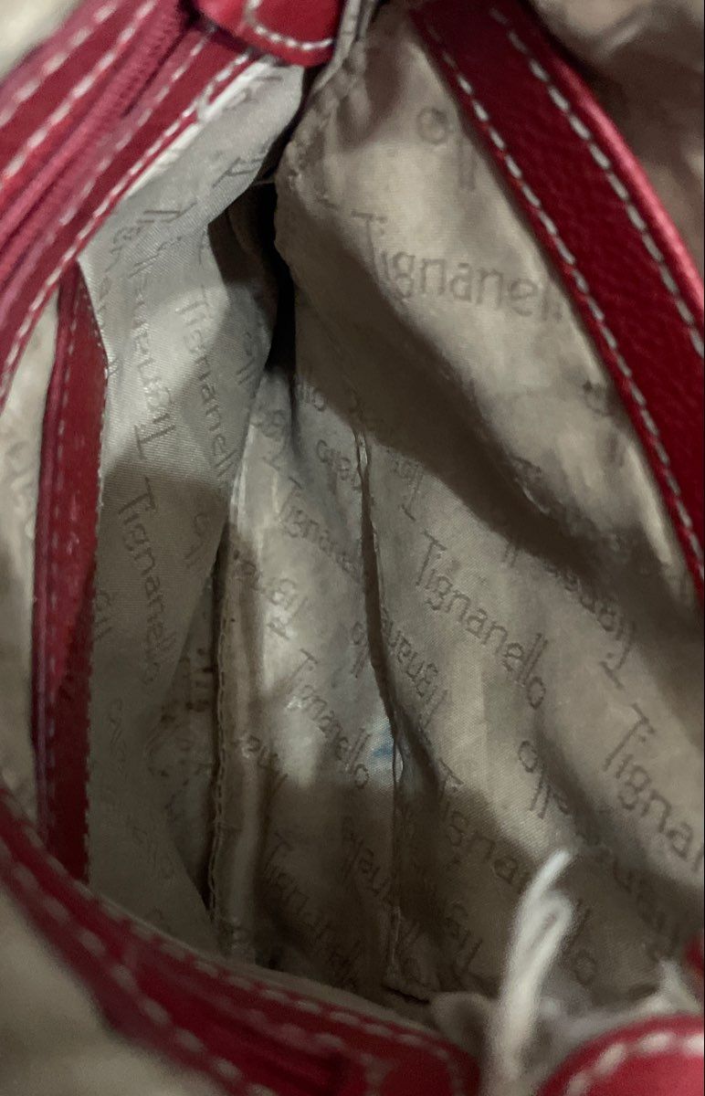 Tignanello Red Pebbled Leather Crossbody Bag Handbag Silver Hardware