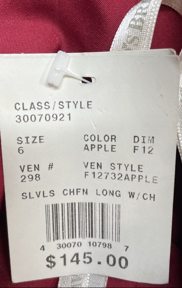 David's Bridal Women's Apple Red Chiffon Sleeveless Formal Dress Sz 6 NWT