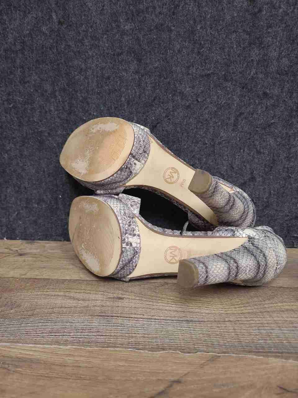 Michael Kors Grey Snakeskin Print Platform Ankle Strap Heel Sandals Size 9.5M