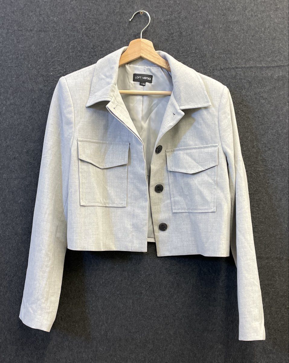 LOFT Versa Women's Gray Button Front Cargo Pocket Cropped Jacket Sz M