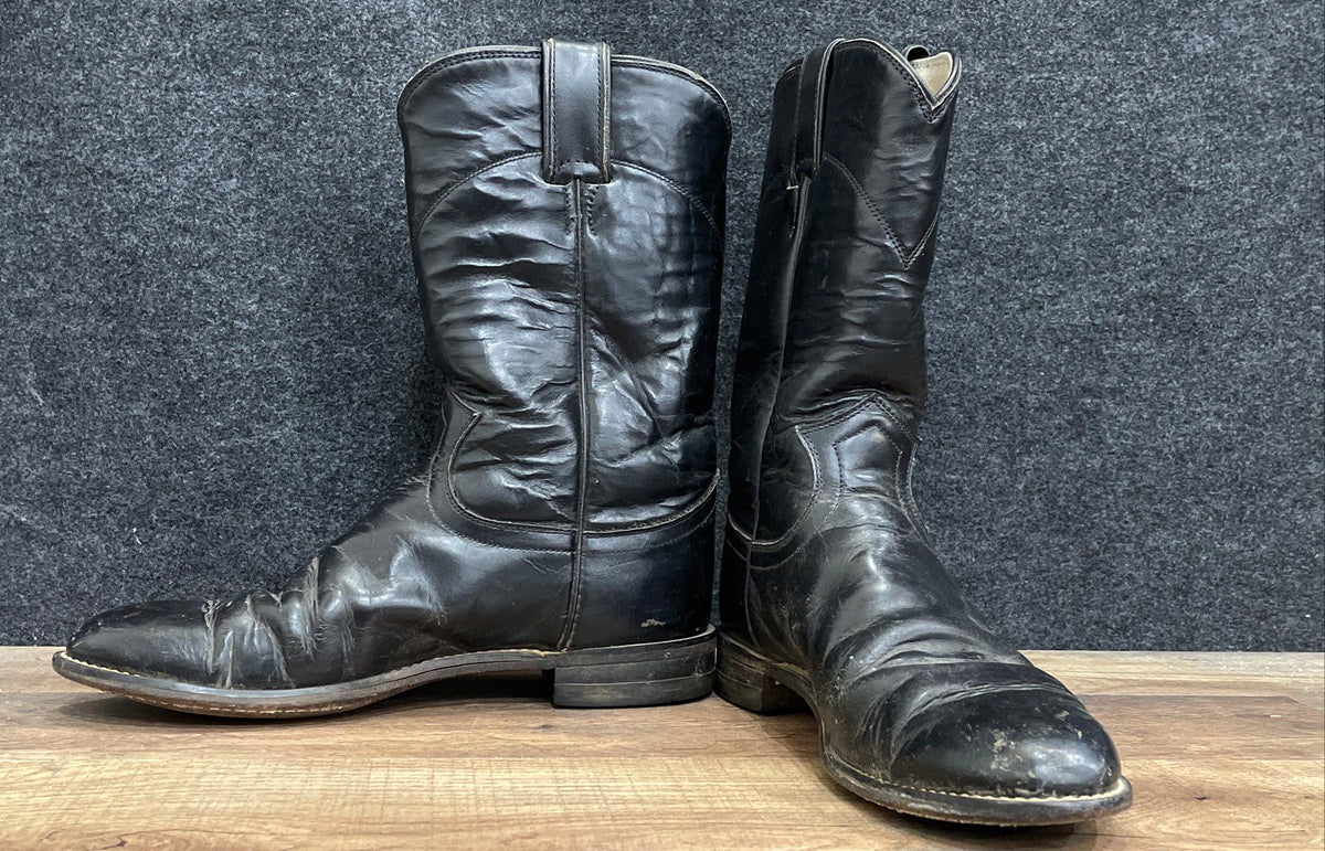 Justin Black Leather Roper Western Cowboy Boots Size 7.5 B