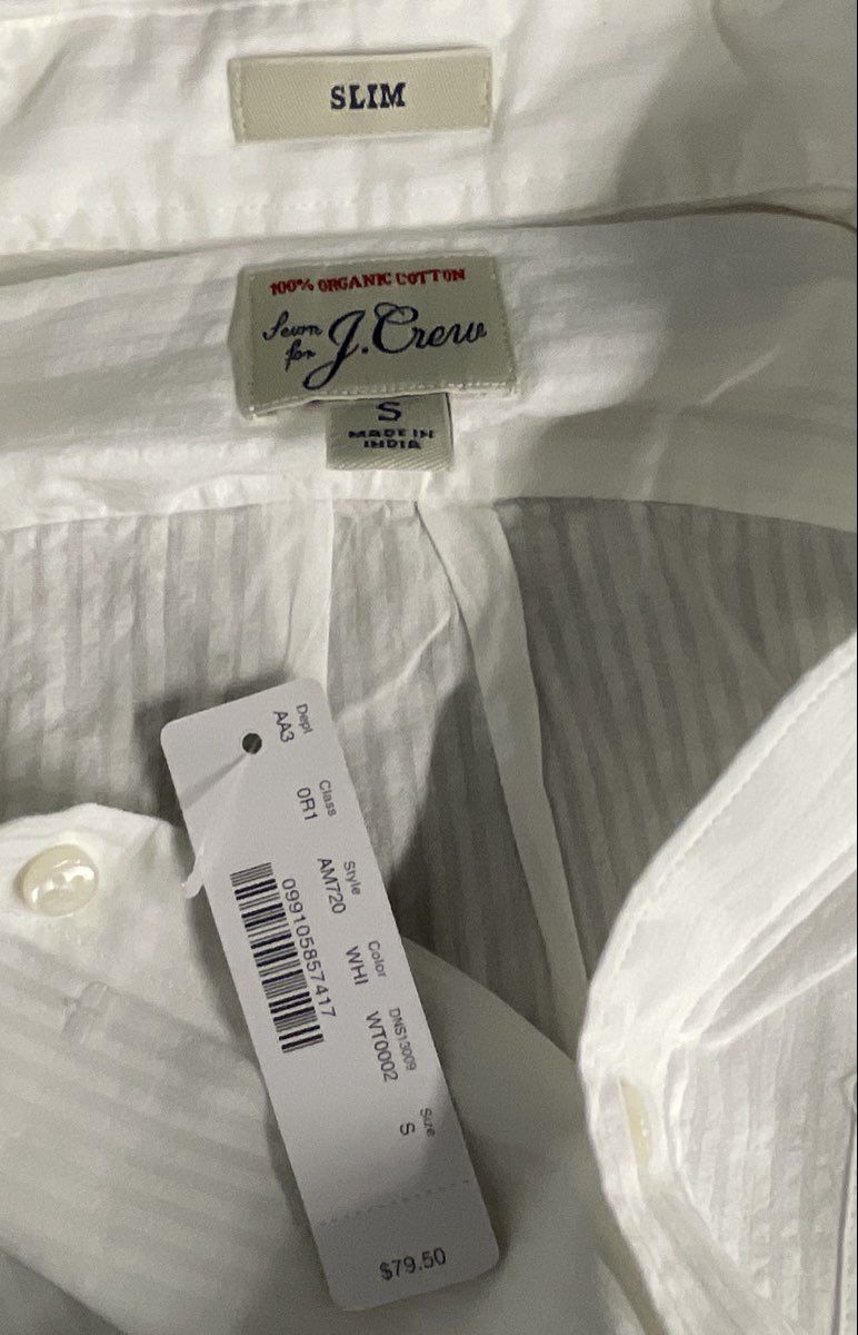 J.Crew Men's White Slim Fit Organic Cotton Textured Dress Shirt NWT Sz S