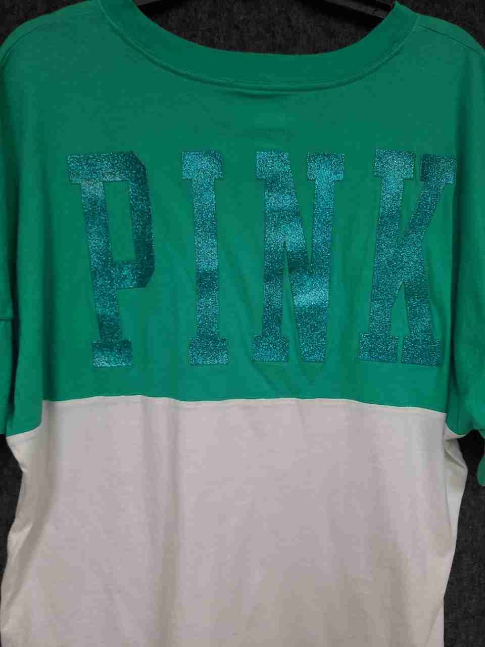 Victoria's Secret PINK Colorblock Oversized Spirit Jersey T-Shirt Green White S