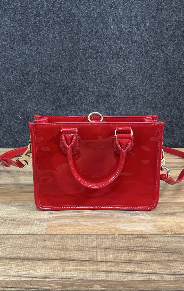 J.Crew Red Patent Leather Mini Satchel Crossbody Bag Gold Hardware