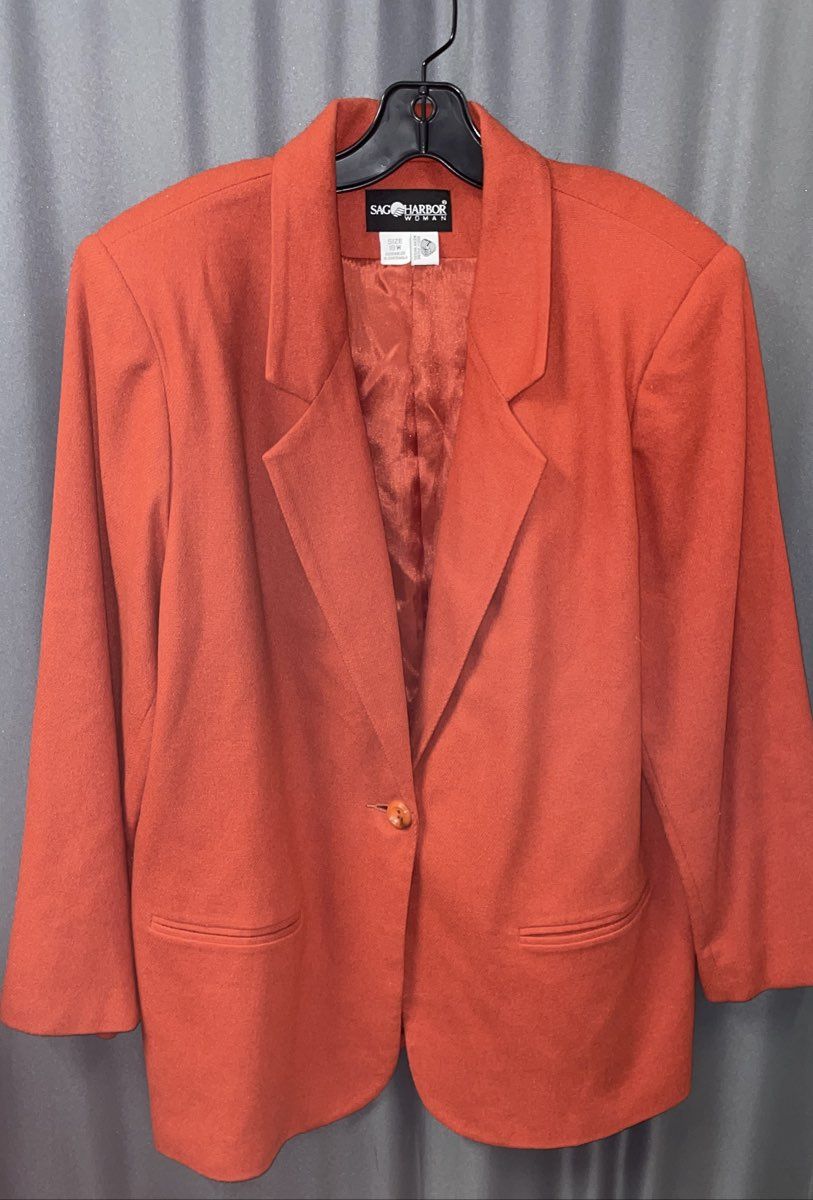 Sag Harbor Woman Women's Orange 100% Pure New Wool Blazer Suit Jacket Sz 18W