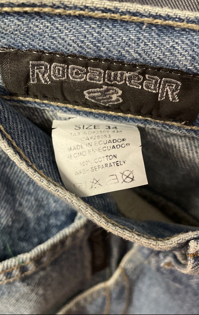 Vintage 90s Rocawear Men's Baggy Wide Leg Light Wash Blue Jeans Sz 34