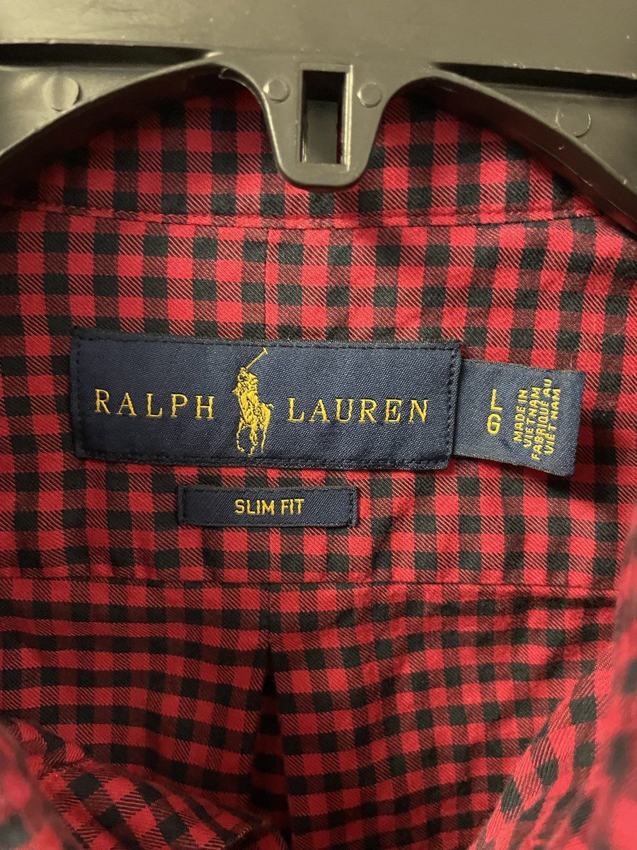 Ralph Lauren Men's Red Black Checkered Gingham Slim Fit Long Sleeve Shirt Sz L