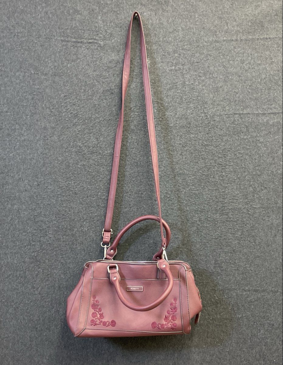Rosetti Burgundy Floral Embroidered Satchel Crossbody Bag Silver Hardware