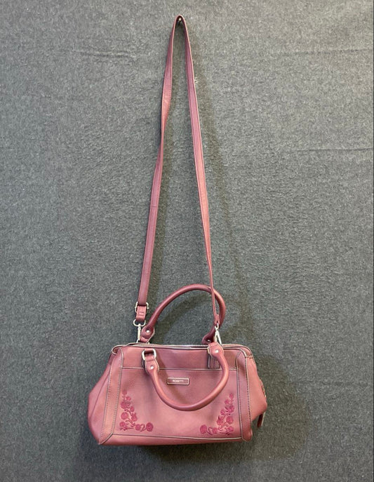 Rosetti Burgundy Floral Embroidered Satchel Crossbody Bag Silver Hardware