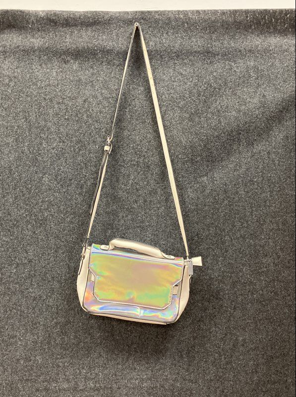 White Holographic Iridescent Crossbody Bag Faux Leather Silver Hardware Small