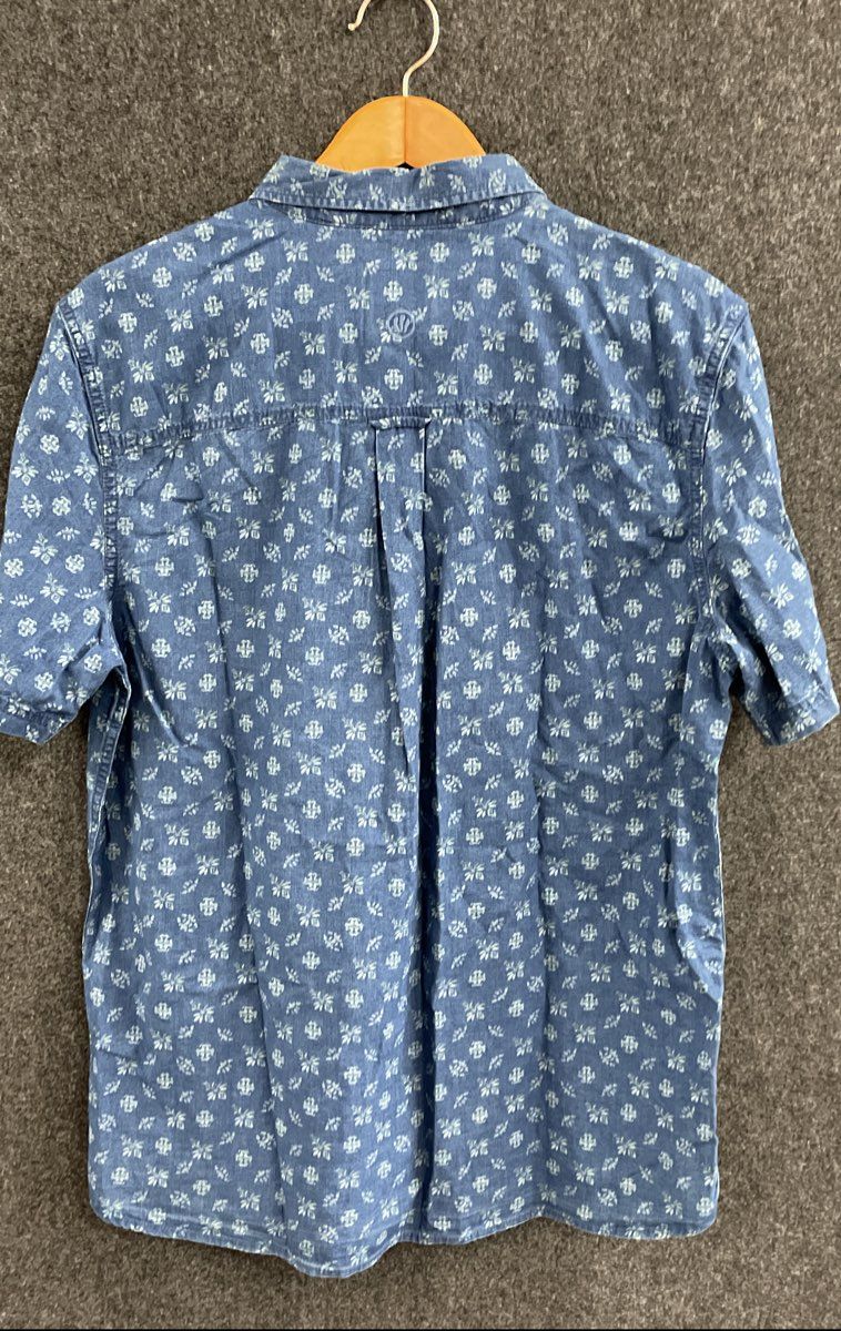 FatFace Men's Indigo Blue Geo Print Short Sleeve Cotton Shirt XL Regular NWT